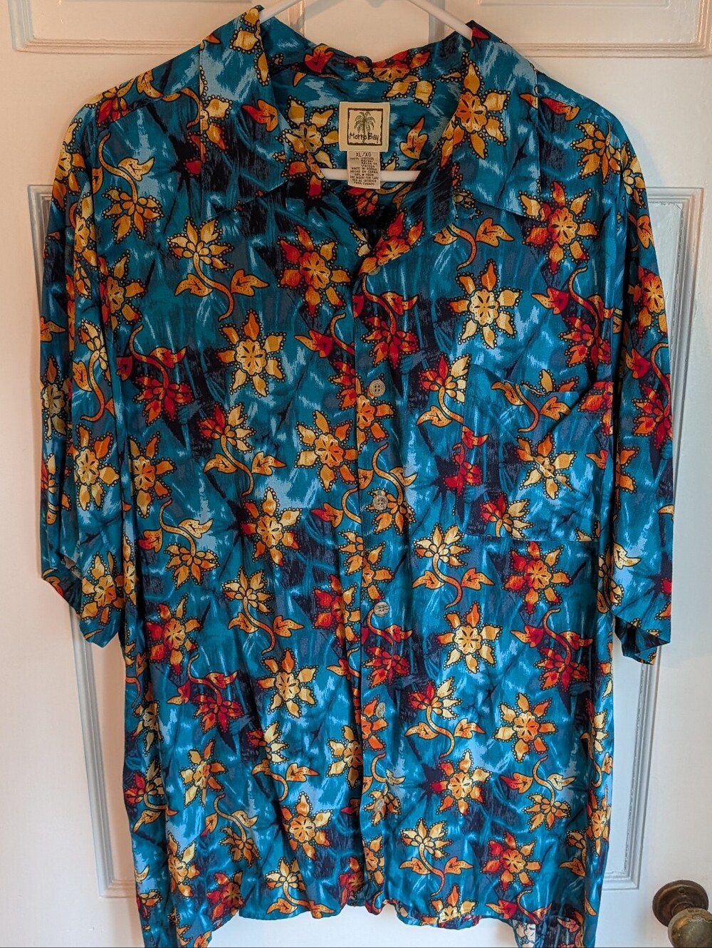Vtg 90s Funky Tropical Hawaiian Shirt - Orange Blue
